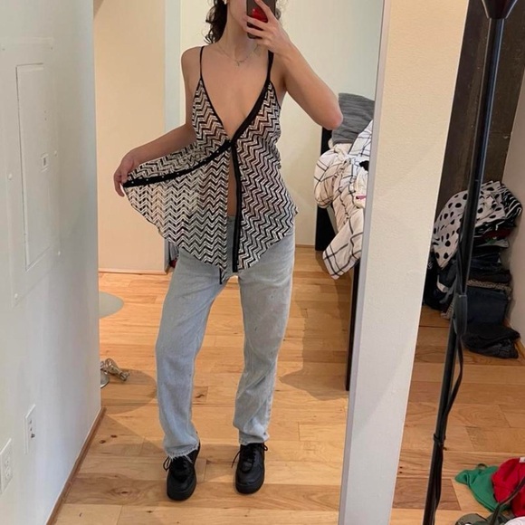 Balenciaga Tops - Asymmetrical Balenciaga Black and White Zigzag Tank Top